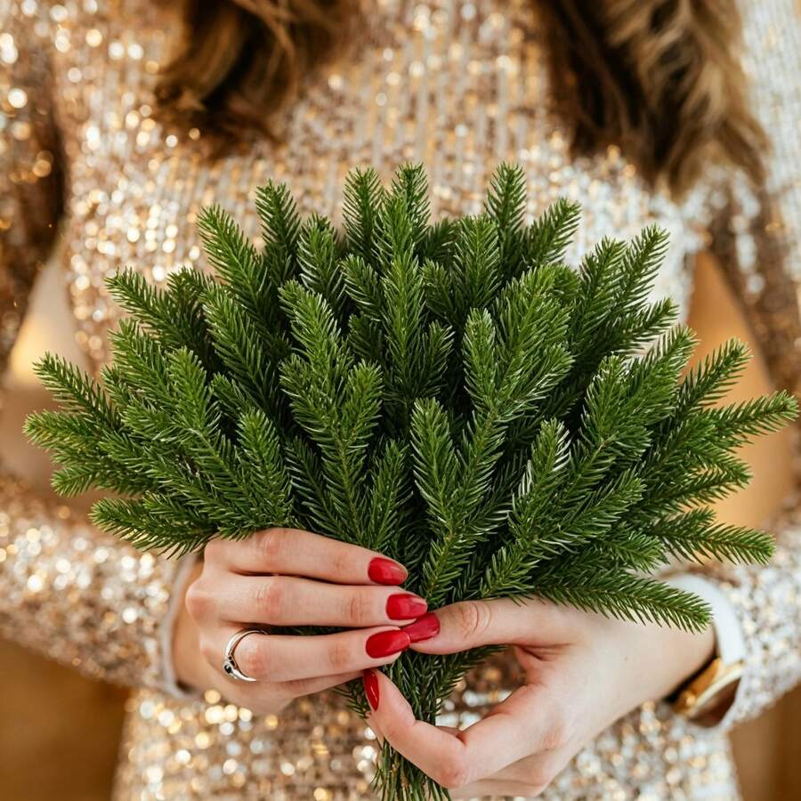 1/10/20pcs Artificial Pine Branches, Faux Pine Needle Foliage, Christmas Greenery Pine Sprigs, Christmas Home Decor, Mixed Color Christmas Tree Branches, DIY Craft Materials, Farmhouse Style - Multicolor - View 1
