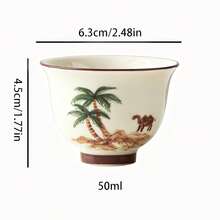 1/2/4/6pcs Ceramic Tea Cups, Beige Handmade Painted Coconut Tree & Camel Pattern Tea Cups, Arabic Tea Cups, Coffee Cups, Water Cups, Suitable For Home Tea Drinking, Water Drinking, Family Gatherings And Friends Parties, Also A Great Gift - Multicolor - View 5