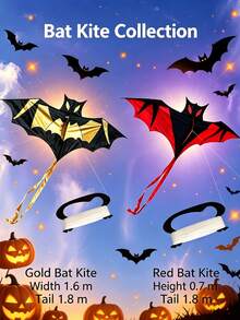 Halloween Bat Kite 1.6m, Large Bat-Shaped Long Tail Kite, Easy To Fly In Light Wind, Includes Handle And Flying Line, Suitable For Beginners, Outdoor Beach Park Holiday Party Use - Halloween Bat - View 2