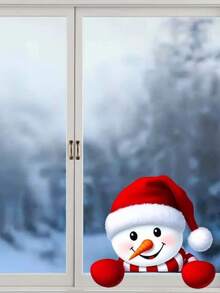 New Funny Christmas Snowman Peeking Wall Sticker, Double-Sided Printing, Holiday Atmosphere Door And Refrigerator Decoration Car Decor Sticker, Self-Adhesive Removable - A - View 2