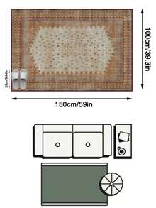 1PC Vintage Brick Red Jagged Border Print Beige Area Rug, Distressed Bohemian Style Faux Cashmere Rectangular Asymmetrical Edge Symbol Machine Washable Floor Mat, Suitable For Living Room Bedroom Study Home Decor - Multicolor - View 12