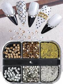1Box 3D Rhinestone Nail Art; Mixed Pearl, Steel Beads, And Irregular Rhinestone Flat Design. Y2K Cute And Charming Nail Decorations. DIY Nail Salon Accessories. - Multicolor - View 5