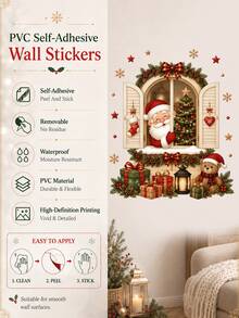 1pc Christmas Window Scene Wall Sticker Santa Claus Reindeer Peeking Through Window Christmas Tree Gift Box Holiday Window Decal Cozy Christmas Home Decor Self-Adhesive Removable Waterproof PVC Peel And Stick Wall Sticker For Home Holiday Decoration - Christmas Wall Decals - View 8