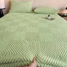 1pc Jacquard Fitted Sheet (Pillowcase Not Included), Multiple Colors Available, Soft & Warm Mattress Protector, All-Around Elastic Design, Comfortable & Durable Home Textile, Bedroom Bedding, Suitable For All Seasons, Great Gift - Light Green - View 2