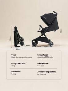 Lightweight Compact One-Way Stroller, Cabin-Approved Travel Stroller With Canopy And Storage Basket - Black - View 11