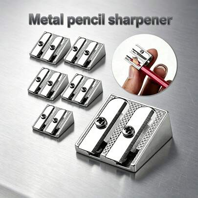 1/8 pièces Taille-crayon en métal à double trou, de haute qualité, portable, design à double trou, affûtage efficace, taille compacte, compatible avec différents crayons, convient pour l'écriture et le dessin quotidiens, l'utilisation au bureau, les fournitures scolaires