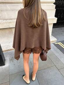 Women's Sleeveless Knit Pullover Sweater, Regular Fit, Fashionable Brown Cape-Style Top, Suitable For Autumn/Winter Casual Wear - Brown - View 8