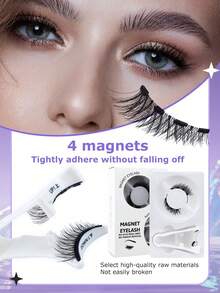 1 Pair Magnetic Fox-Style Winged False Eyelashes Set, Mink-Like Soft & Lightweight, Reusable Layered Lashes With Secure Root, Waterproof - Black - View 2