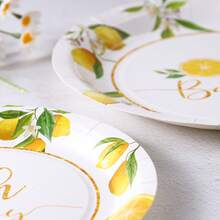 10/25pcs 7/9 Inch Lemon Print Pattern Disposable Paper Plates, Lemon Disposable Party Plates, Party Decoration, Disposable Party Supplies, Birthday Party, Gift Party, Celebration Decoration Disposable Plate Supplies - Multicolor - View 6