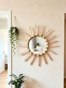 Bohemian Style Round Sunburst Decorative Wall Mirror, Modern Metal Mirror, Suitable For Bedroom, Living Room, Hallway, Bathroom, Balcony, Farmhouse Style Entryway, Small Size - Multiple Styles - View 4