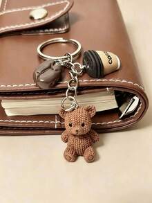 1pc Cute Bear Keychain, Coffee Bean Beverage Accessory Decoration, Y2K Backpack Charm, Keychain Accessory - Multicolor - View 2