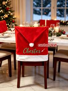 Customized Christmas Chair Covers, Customized Christmas Hat Chair Back Covers, Santa Hat Chair Covers, Personalized With Your Family Name, Suitable For Dining Room And Office Chairs - Multicolor - View 1
