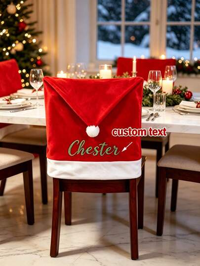 Fundas de silla navideñas personalizadas, fundas de respaldo de silla con gorro de Navidad personalizadas, fundas de silla con gorro de Papá Noel, personalizadas con el nombre de tu familia, adecuadas para sillas de comedor y de oficina