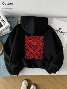 Oversized Women's Sweatshirt For Autumn/Winter, Long-Sleeve Hoodie With Pockets, Casual Top, Y2K Style, Daily Letter Graphic Print, Unisex Black - Black - View 6
