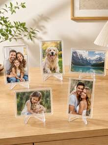 5/10 Sets (Base + Photo Frame) Transparent Acrylic Photo Frame With Transparent Display Base, Floating Photo Frame Display Stand, Suitable For Home Photos, Pet Photos And Landscape Photos, Desktop Home Decor - Multicolor - View 3