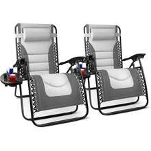 Gravity Chairs (2-Pack) Premium Heavy-Duty Outdoor Recliners With Luxe Two-Tone Design! Features Ultra-Padded Ergonomic Support, 5-Position Adjustable Backrest Independent Headrest, Built-In Cup Holder Phone Slot, And Smooth Rocking F - Charcoal - View 2