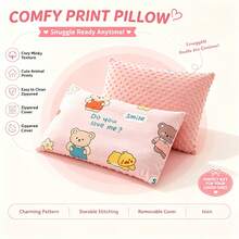 Pillow 1pc Washable Kids Nap Pillow, Double Sided Design With Cotton & Dotted Velvet Cover, Removable Pillow Insert - Strawberry Cake Bunny - View 6