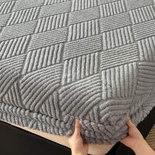 1pc Jacquard Fitted Sheet(Pillowcases Not Included), Available In Multiple Colors, Soft & Warm Mattress Protector, All‑Around Elastic Design, Comfortable And Durable Home Textile, Bedroom Bedding, Suitable For All Seasons, An Excellent Gift - Light Grey - View 3