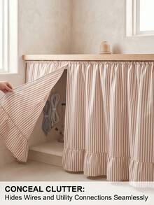 1/2 buah Tirai Kabinet Bergaris dengan Hiasan Rumbai, Tirai Penutup Wastafel Kamar Mandi dan Dapur, Tirai Pendek Berlipit Bergaris Cokelat untuk Rumah, Ruang Kelas, Gaya Rumah Pertanian, Gaya Pedesaan, Tirai Privasi Meja, Ruang Cuci - Aprikot - View 8