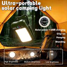 Clip-On Solar Light Outdoor, USB Rechargeable Solar Camping Light, RV Exterior Light, With Digital Display, 60LED, 3 Brightness Modes Solar Tent Light, Suitable For Fence, Yard, Camping, Backpacking, Hiking, Outdoor Use - Solar Clip-on Camping Light - View 3