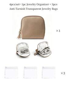 4pcs/Set Travel Jewelry Storage Box, Includes 3 Anti-Oxidation Jewelry Storage Bags, Small Jewelry Storage Bag With Compartments, Suitable For Women Travel, Can Store Necklaces, Earrings, Bracelets, Suitable As A Gift For Mom And Friends, Random Style - Multicolor - View 11