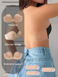 1pc Women's Deep U Sticky Bra, Invisible, Comfortable, Good Wrapping, Reusable 3-4 Times, Suitable For Wedding Photography - Multicolor - View 2