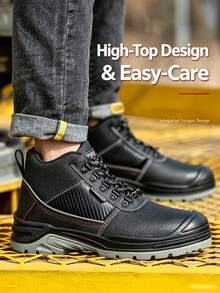 Men's Black High-Top Steel Toe Work Boots, Impact Resistant And Puncture Resistant. Work Training Shoes, Suitable For Construction Work, Warehouse Work, Fashionable Men's Outdoor Hiking Shoes - Black (New) - View 2