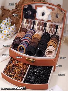 VBOOR 956件組美拉德大地色系極簡髮飾，毛絨鏤空星星X型極簡髮夾、TPU髮圈與高彈力大號基礎髮帶，適合女孩與女性日常髮型造型與盤髮 - 彩色 - 查看 2