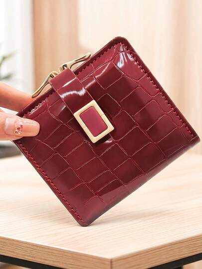 Women's Short Fashion Crocodile Embossed PU Snap Wallet, Multi-Function Coin Purse & ID Card Holder, Minimalist Lightweight Compact Exquisite Portable, Suitable As Holiday Gift