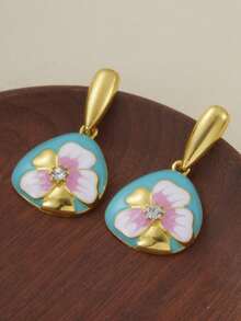 ZHIXUN 1 Pair Of Retro Bohemian Style Fashionable Elegant Flower Patterns Earrings, New Enamel Drop Flower Design, Suitable For Daily Matching And Gatherings - Earring 1 - View 8
