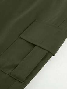 1pc Tween Girls Casual Butterfly Print Comfortable Utility Pants With Large Pockets, Minimalist & Versatile - Army Green - View 7