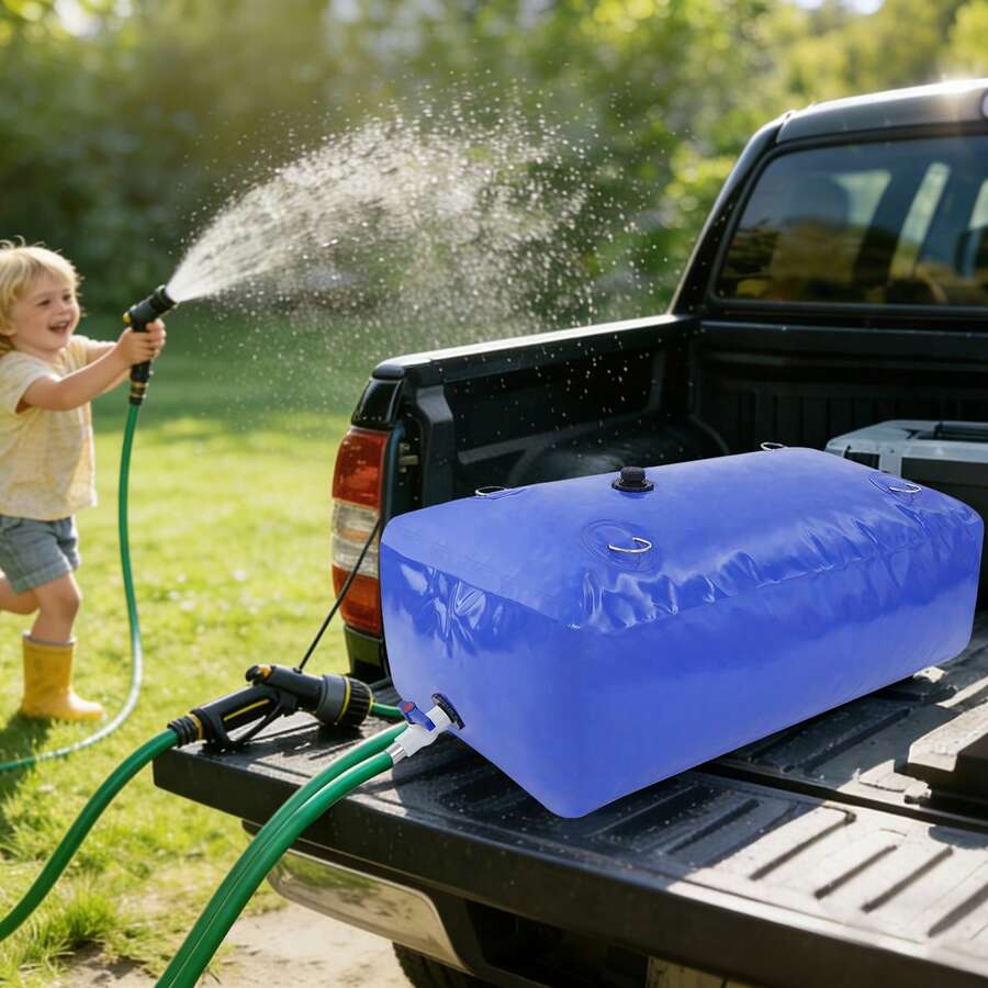 Foldable Blue 240L Water Bladder Storage Container With Water Pipe Straight Through Port High-Temperature Hot Air Adhesive For Outdoor, Home, Garden - Blue - View 1