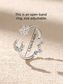 1pc Minimalist Fashion Luxury Exquisite Star & Moon Open Ring, Suitable For Women's Daily, Holiday, Commute Wear - Silver - View 7