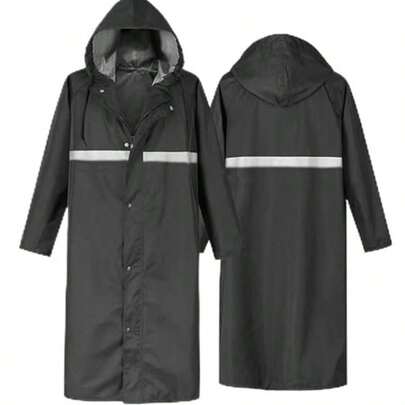 Mens Long Rain Coats With Air Vents Reflective Stripes Waterproof Packable Rain Jacket With Hood Lightweight