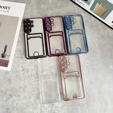 Electroplated Color Frame Transparent Card Slot Phone Case, Raised Camera Frame Anti-Drop Protective Shell, Fashionable Versatile Style Compatible With Samsung Galaxy S26 Ultra/S26 Plus/S26/S25/S24 Ultra/S24 Plus/S24/S23 Ultra/S23 Plus/S23 Series, Portable Gift - Blue - View 2