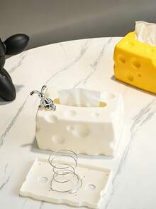 1pc Creative Cheese‑Shaped Tissue Box With Silver Bear Ornament, Plastic Decorative Napkin Holder, Cute Desktop Tissue Dispenser For Living Room Coffee Table Bedroom Home Tabletop Decor Tissue Box Tissue Box Holder - Multicolor - View 7