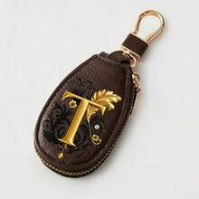 Litchi Pattern Key Bag -Black Gold Letters A-Z Car Key Protection Cover,PU Key Storage Clip,Zipper Bag,Car Key Storage Device,Car Keychain,Unisex Gift - Multicolor - View 48