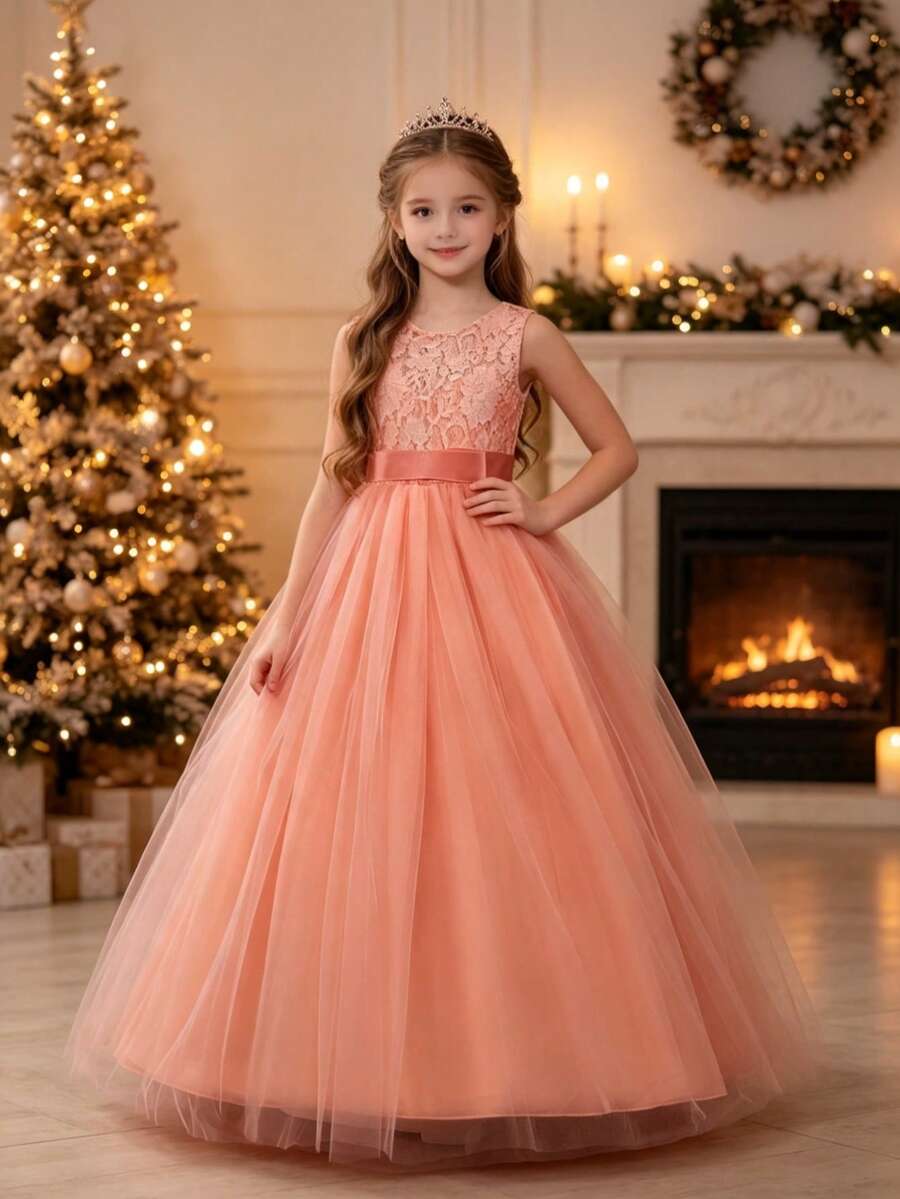 Tween Girl Formal Dress, Wedding Gown, Princess Dress, Flower Girl, Birthday Party, Holiday Party, Hostess, Piano Performance, Evening Gown - Pink - View 1