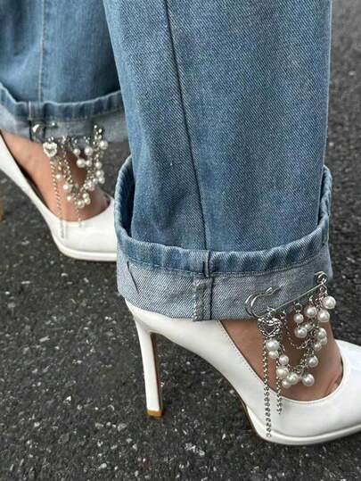 1pc Ins Style High Design Sense Pearl Tassel Brooch, Pant Leg Chain Decoration, Multi-Functional Pin, Women's Daily Accessory