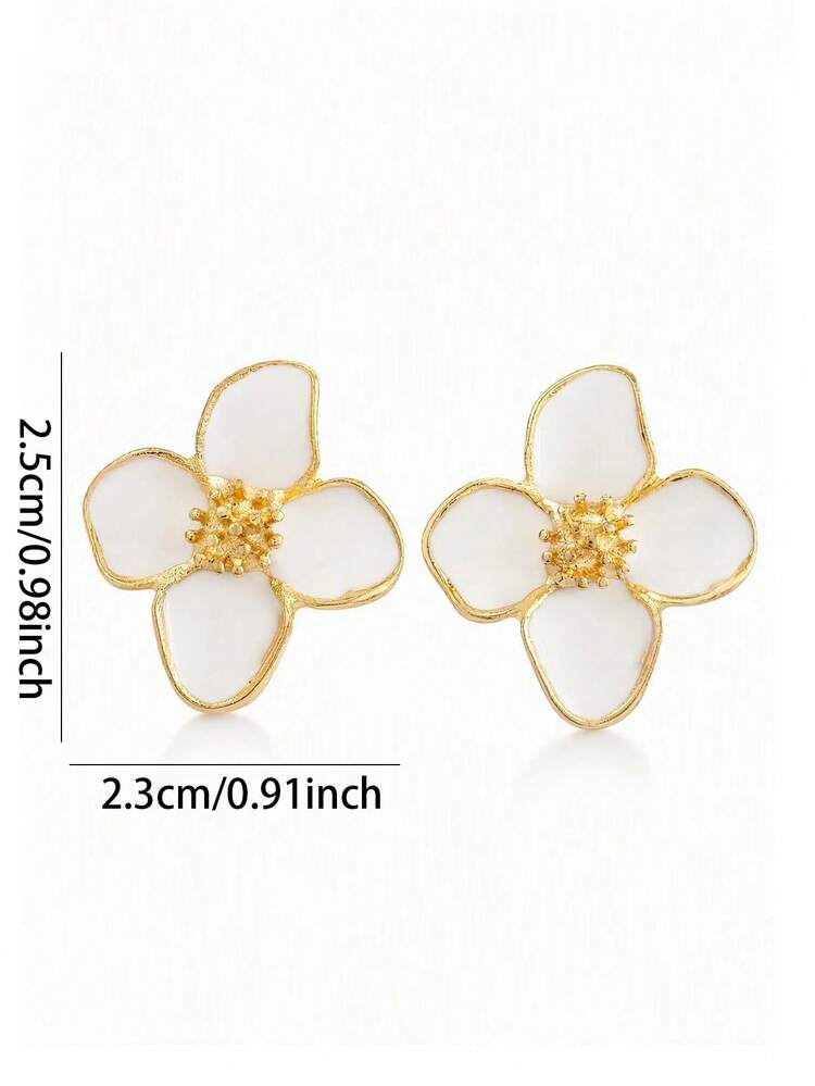 1 Set Korean Style Minimalist Niche Design Oil Drop Flower Earrings & Necklace Forest Vacation Style Jewelry Set For Women (Random Flower Center) - Multicolor - View 2