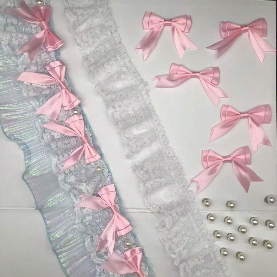 Black Elastic Double Layer Ruched Lace Trim, Elastic Lace Ruffle, Suitable For Sewing DIY Handmade Clothing Fringe, Race Ribbon, Coming Of Age Hair Ornament