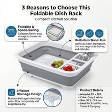 Foldable Dish Drying Rack & Colander, Compact PP + TPR Kitchen Drainer With Drainage Holes, Space-Saving Dish Rack For Plates, Cups, Fruit & Vegetables, Grey & White, 35 X 28 Cm - View 3