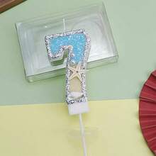 HIBIRTH 1pc Creative Ocean Theme Birthday Number Candle Cake Decoration 0-9 Indoor Cake Candle Starfish Beach Candle Birthday Party Baking Plug-In - View 12