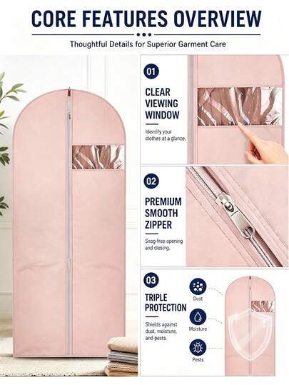 10/5/1 pieza Bolsa de almacenamiento de viaje con cubierta antipolvo para ropa rosa, cubierta antipolvo de PEVA, bolsa de protección para traje de verano impermeable y antipolvo semitransparente, bolsa antipolvo para ropa de armario sin olor con percha, cubierta de protección transpirable con cremallera transparente, adecuada para armario, escuela, oficina, hogar, viaje, protección antipolvo para almacenamiento de ropa, suministros de Navidad y vuelta a la escuela
