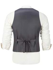 Men's Double Plaid Sleeveless Suit Vest, Formal Single Breasted Waistcoat, Suitable For Occasions - Grey - View 4