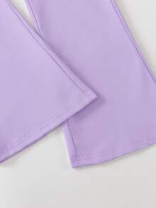 2pcs/Set Girls Round Neck Sweatshirt Set, Printed With Bows And English, Paired With Casual Flared Pants, New Comfortable Autumn/Winter Outfit - Purple - View 9