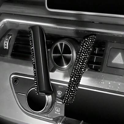 1 pieza Soporte para teléfono de coche con strass brillante, mini clip para rejilla de ventilación, ajustable 360°, estilo universal, accesorios de coche para mujeres y niñas