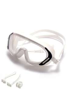 Gafas de natación de marco grande para adultos, gafas de natación unisex con amplio campo de visión, lentes claras de alta definición, correa doble ajustable con ajuste cómodo, equipo de natación para entrenamiento en piscina y fitness, incluye clip nasal y tapones para los oídos - Amarillo - Ver 5