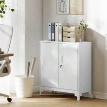 Metal Office Cabinet, Lockable Doors, Office Chest Of Drawers, 2-Tier Design, Black - White - View 2
