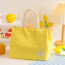 1pc Quilted Insulated Lunch Tote Bag, Portable Zippered Food Storage Handbag - View 9